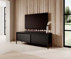 Laski Meble Szafki Rtv Do Salonu|Szafki Rtv*Szafka RTV ryflowana z szafkami Senso 2d czarna