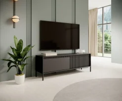 Laski Meble Szafki Rtv Do Salonu|Szafki Rtv*Szafka RTV ryflowana z szafkami Senso 2d czarna