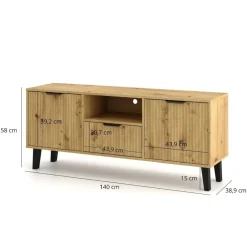 Mebelbos Szafki Rtv Do Salonu|Szafki Rtv*Szafka RTV z szufladą 2D1S, ryflowane fronty dąb artisan BORG DUO
