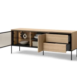 Lenart Szafki Rtv Do Salonu|Szafki Rtv*Szafka RTV z witryną i szufladami VISSO VI-07 dąb linearny