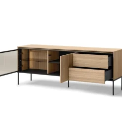 Lenart Szafki Rtv Do Salonu|Szafki Rtv*Szafka RTV z witryną i szufladami VISSO VI-07 dąb linearny