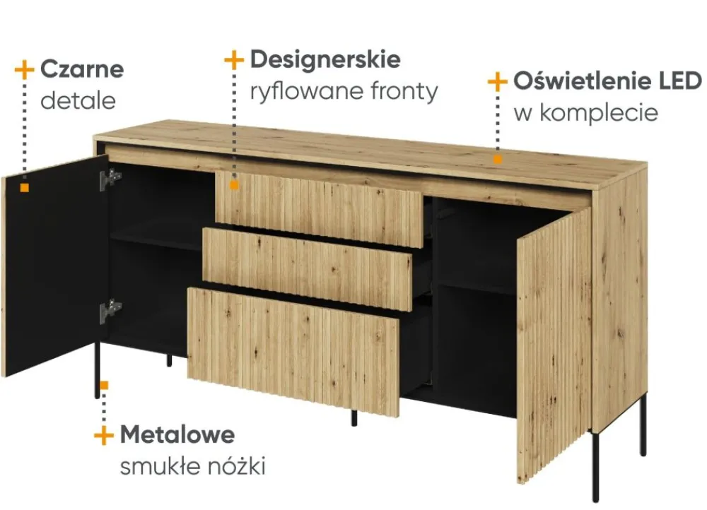 Dzieci Lenart Komody Do Biura|Komody Młodzieżowe*Szeroka komoda ryflowana Trend TR-01 dąb artisan