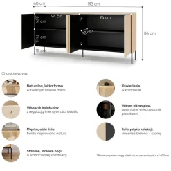Lenart Komody Do Przedpokoju|Komody Do Jadalni*Szeroka komoda z oświetleniem LED Flow FW-04 dąb vincenza bielona/czarny