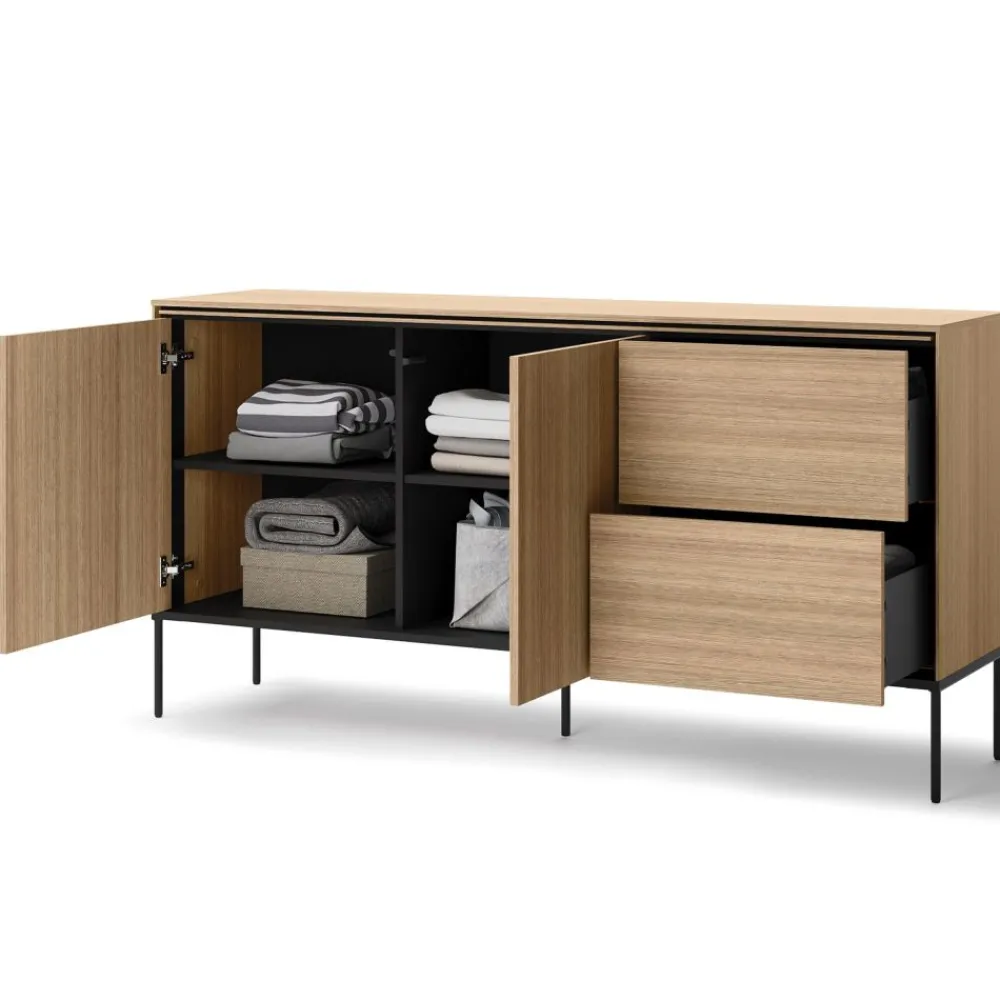 Lenart Komody Do Sypialni|Komody Do Salonu*Szeroka komoda z szafkami VISSO VI-04 dąb linearny