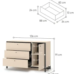 Lenart Komody Do Biura|Komody Do Przedpokoju*Szeroka komoda z szufladami i szafką ENNA EN-04 beż piaskowy