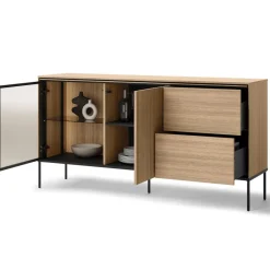 Lenart Komody Do Jadalni|Komody Do Sypialni*Szeroka komoda z witryną VISSO VI-05 dąb linearny