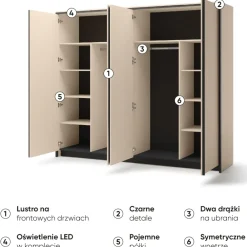 Lenart Szafy Do Przedpokoju|Szafy Do Pokoju Młodzieżowego*Szeroka szafa z lustrem do sypialni ENNA EN-06 beż piaskowy