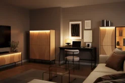 Lenart Szafki Rtv Do Salonu|Szafki Rtv*Szeroka szafka RTV z oświetleniem LED Flow FW-05 dąb vincenza bielona/czarny