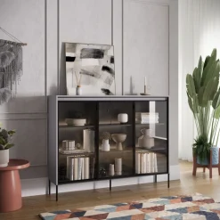 Lenart Szafki I Regały Do Biura|Witryny Do Jadalni*Szeroka witryna loftowa Trend TR-08 szara