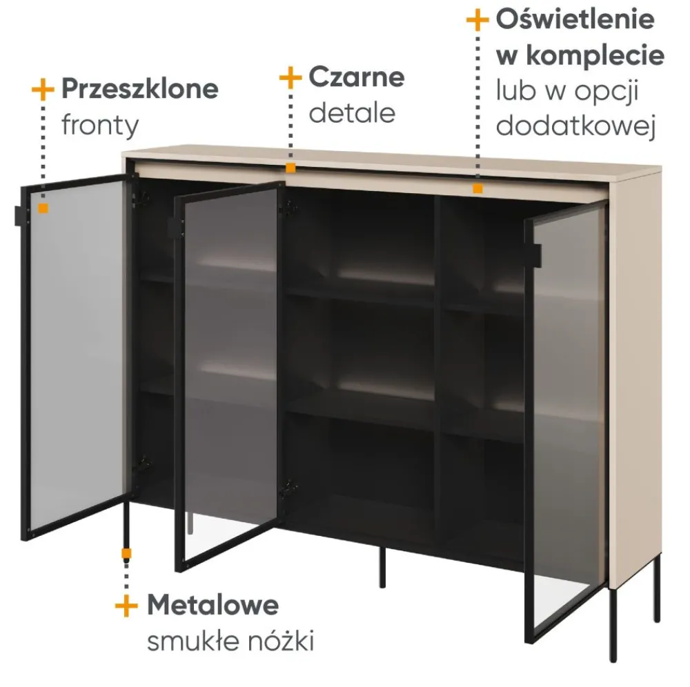 Lenart Szafki I Regały Do Biura|Witryny Do Jadalni*Szeroka witryna szklana Trend TR-08 beż piaskowy