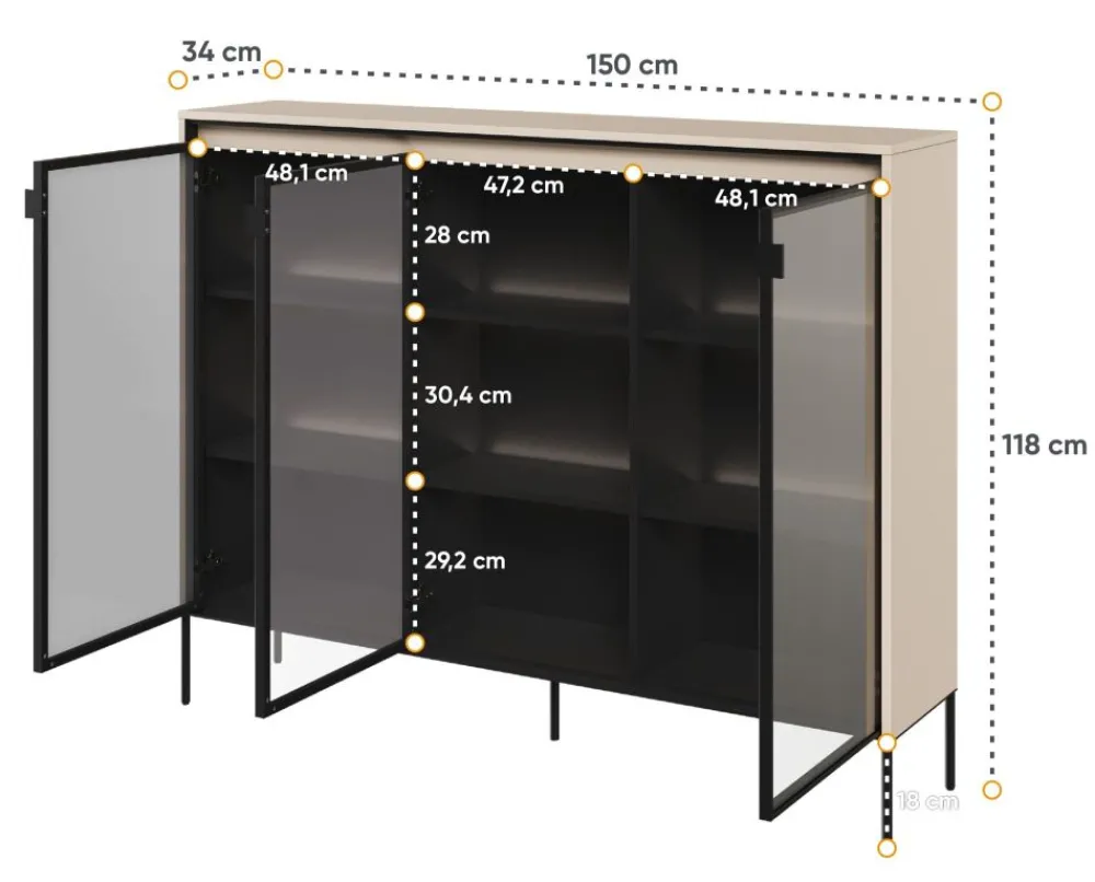Lenart Szafki I Regały Do Biura|Witryny Do Jadalni*Szeroka witryna szklana Trend TR-08 beż piaskowy