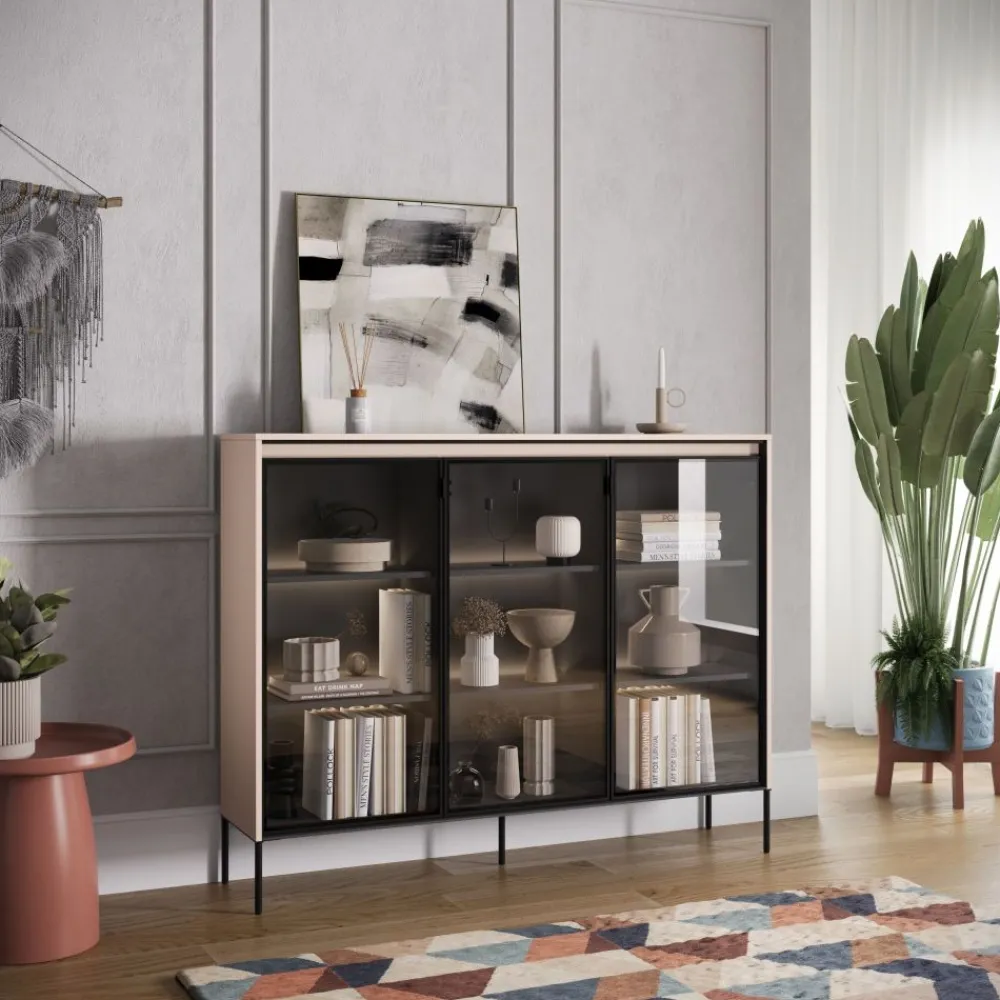 Lenart Szafki I Regały Do Biura|Witryny Do Jadalni*Szeroka witryna szklana Trend TR-08 beż piaskowy