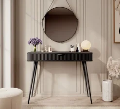 Laski Meble Toaletki Do Sypialni|Toaletki I Konsole*Toaletka do sypialni z szufladą, ryflowany front, czarna