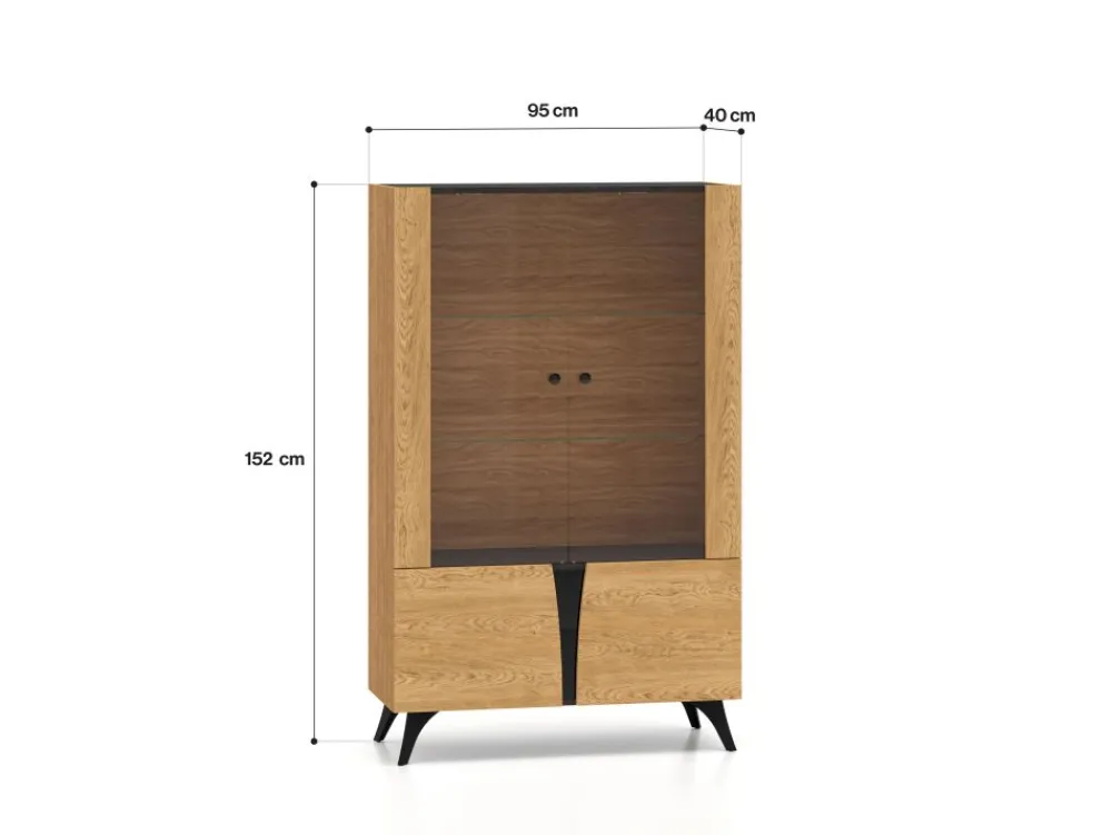 ML Meble Witryny*Toscania 03 Dąb Baltic Dune/Jesion Prestige Czarny - witryna 2W2D