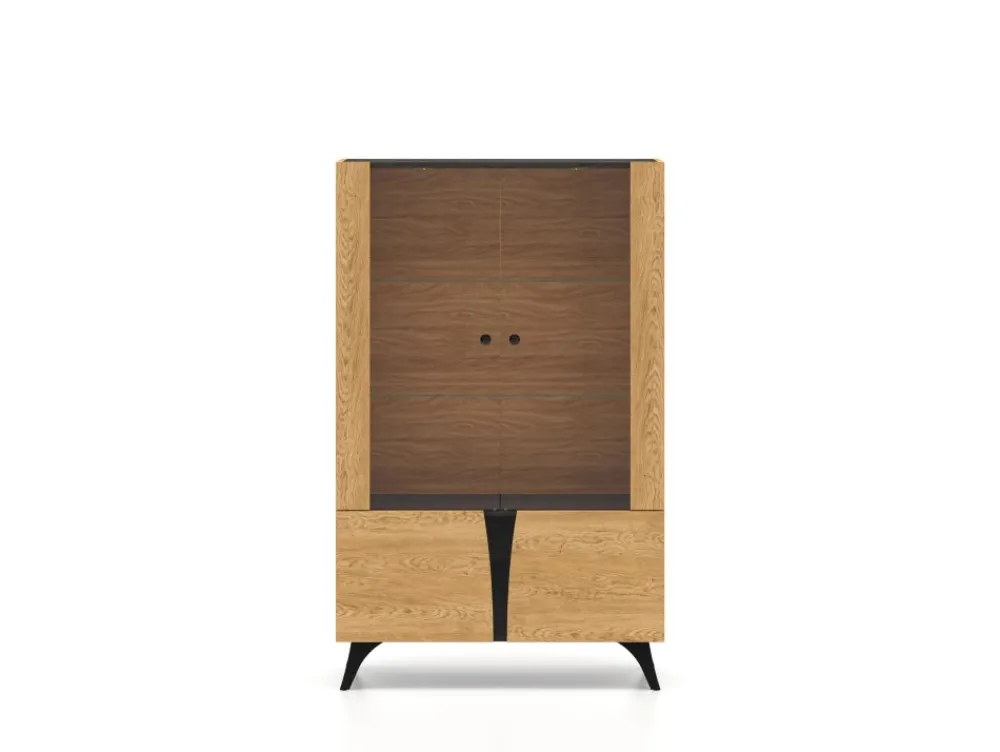 ML Meble Witryny*Toscania 03 Dąb Baltic Dune/Jesion Prestige Czarny - witryna 2W2D