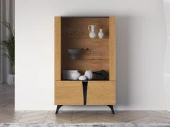 ML Meble Witryny*Toscania 03 Dąb Baltic Dune/Jesion Prestige Czarny - witryna 2W2D