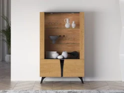 ML Meble Witryny*Toscania 03 Dąb Baltic Dune/Jesion Prestige Czarny - witryna 2W2D