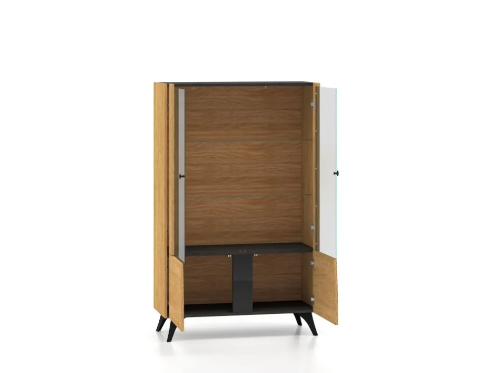 ML Meble Witryny*Toscania 03 Dąb Baltic Dune/Jesion Prestige Czarny - witryna 2W2D