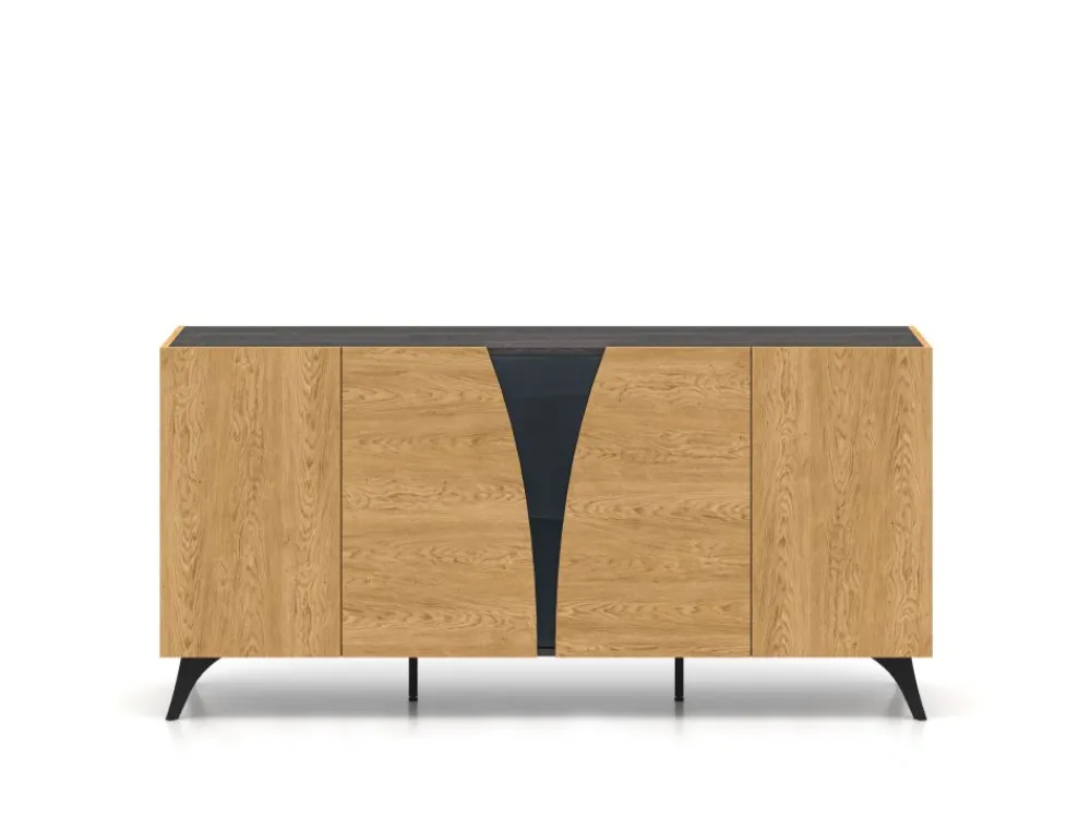 ML Meble Komody*Toscania 04 Dąb Baltic Dune/Jesion Prestige Czarny - komoda 5D