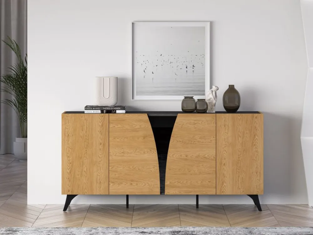 ML Meble Komody*Toscania 04 Dąb Baltic Dune/Jesion Prestige Czarny - komoda 5D