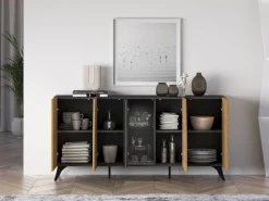 ML Meble Komody*Toscania 04 Dąb Baltic Dune/Jesion Prestige Czarny - komoda 5D