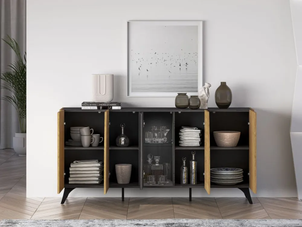 ML Meble Komody*Toscania 04 Dąb Baltic Dune/Jesion Prestige Czarny - komoda 5D