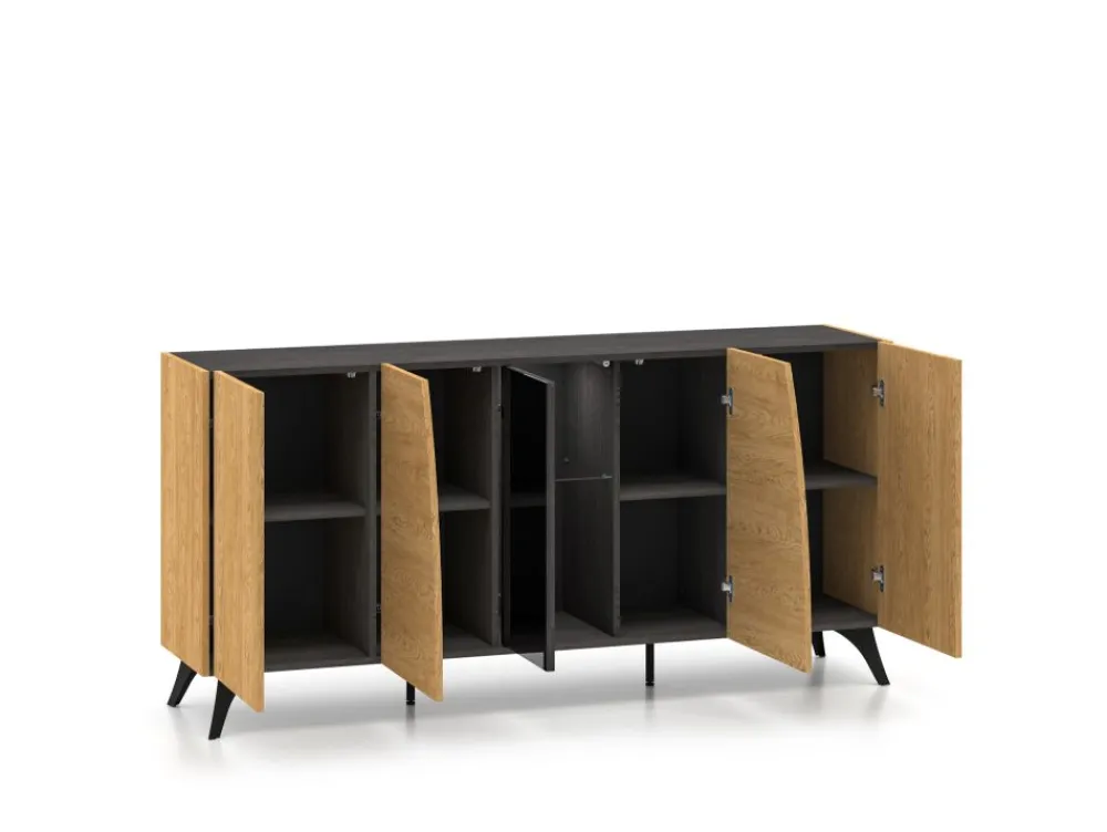 ML Meble Komody*Toscania 04 Dąb Baltic Dune/Jesion Prestige Czarny - komoda 5D