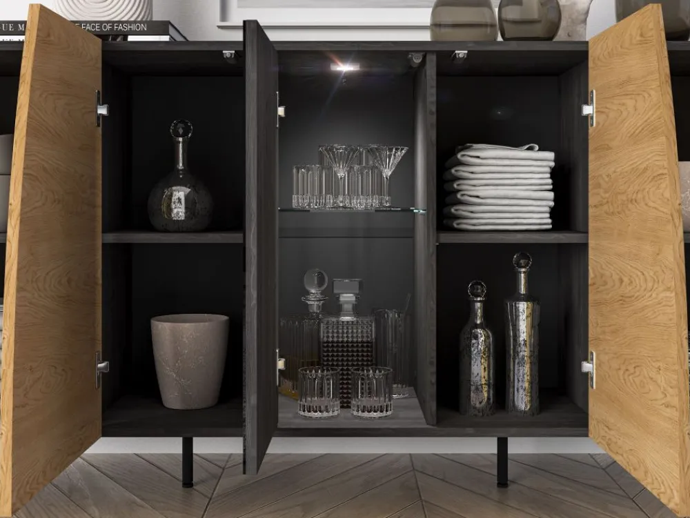 ML Meble Komody*Toscania 04 Dąb Baltic Dune/Jesion Prestige Czarny - komoda 5D