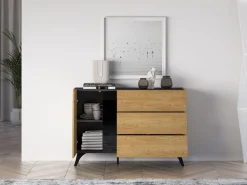 ML Meble Komody*Toscania 05 Dąb Baltic Dune/Jesion Prestige Czarny - Komoda 1D 3S