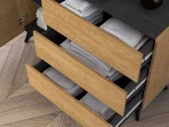 ML Meble Komody*Toscania 05 Dąb Baltic Dune/Jesion Prestige Czarny - Komoda 1D 3S