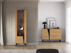 ML Meble Witryny*Toscania 02 lewa Dąb Baltic Dune/Jesion Prestige Czarny - witryna 1W1D