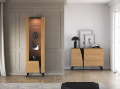 ML Meble Witryny*Toscania 02 lewa Dąb Baltic Dune/Jesion Prestige Czarny - witryna 1W1D