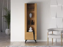 ML Meble Witryny*Toscania 02 lewa Dąb Baltic Dune/Jesion Prestige Czarny - witryna 1W1D