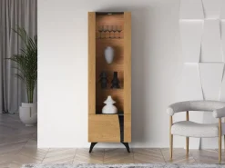 ML Meble Witryny*Toscania 02 lewa Dąb Baltic Dune/Jesion Prestige Czarny - witryna 1W1D