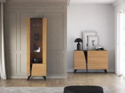 ML Meble Witryny*Toscania 02 prawa Dąb Baltic Dune/Jesion Prestige Czarny - witryna 1W1D