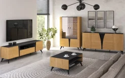 ML Meble Witryny*Toscania 02 prawa Dąb Baltic Dune/Jesion Prestige Czarny - witryna 1W1D