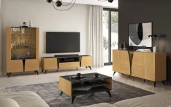 ML Meble Witryny*Toscania 02 prawa Dąb Baltic Dune/Jesion Prestige Czarny - witryna 1W1D