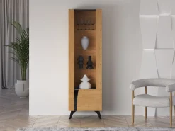 ML Meble Witryny*Toscania 02 prawa Dąb Baltic Dune/Jesion Prestige Czarny - witryna 1W1D