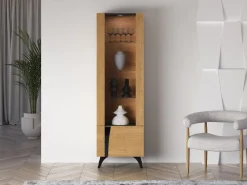 ML Meble Witryny*Toscania 02 prawa Dąb Baltic Dune/Jesion Prestige Czarny - witryna 1W1D