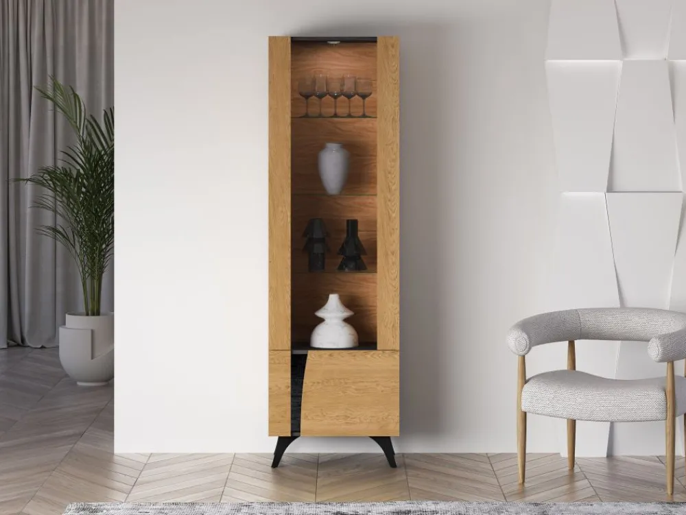 ML Meble Witryny*Toscania 02 prawa Dąb Baltic Dune/Jesion Prestige Czarny - witryna 1W1D