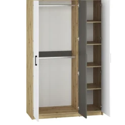 Dzieci ML Meble Szafy Do Przedpokoju|Szafy Do Pokoju Młodzieżowego*Trzydrzwiowa szafa z drążkami i półkami FINI 02