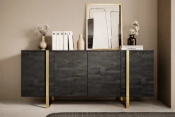 Bogart Komody*VERICA KOMODA 200 4D - charcoal flow / złote nogi