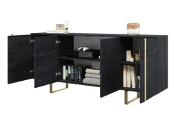 Bogart Komody*VERICA KOMODA 200 4D - charcoal flow / złote nogi