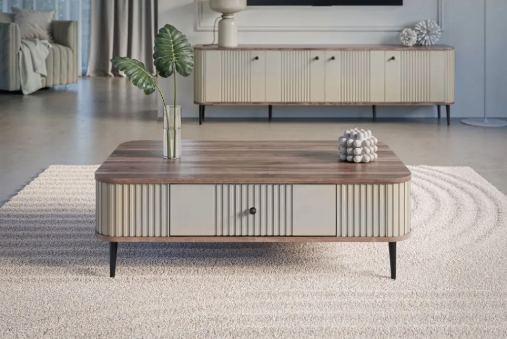 Bogart Stoliki Kawowe I Ławy*VESPER ŁAWA 103 1SZ - cashmere mdf / orzech / czarne nogi