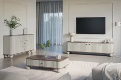 Bogart Stoliki Kawowe I Ławy*VESPER ŁAWA 103 1SZ - cashmere mdf / orzech / czarne uchwyty / nogi kule