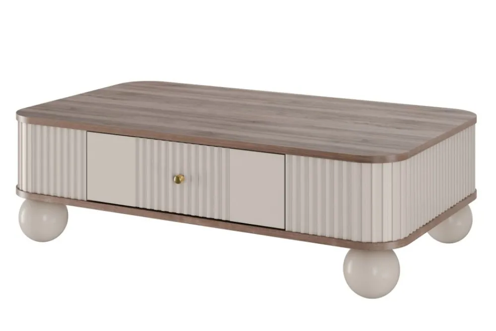 Bogart Stoliki Kawowe I Ławy*VESPER ŁAWA 103 1SZ - cashmere mdf / orzech / złote uchwyty / nogi kule