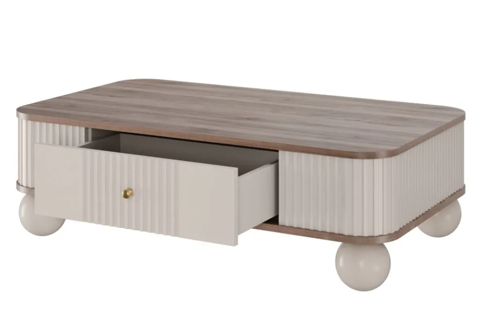 Bogart Stoliki Kawowe I Ławy*VESPER ŁAWA 103 1SZ - cashmere mdf / orzech / złote uchwyty / nogi kule