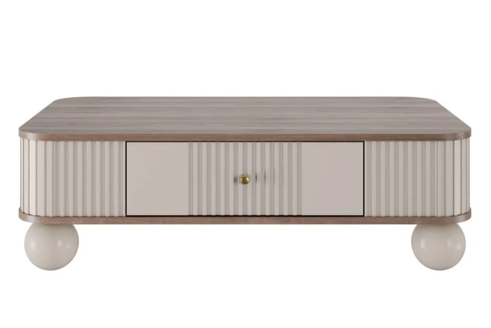 Bogart Stoliki Kawowe I Ławy*VESPER ŁAWA 103 1SZ - cashmere mdf / orzech / złote uchwyty / nogi kule