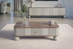 Bogart Stoliki Kawowe I Ławy*VESPER ŁAWA 103 1SZ - cashmere mdf / orzech / złote uchwyty / nogi kule