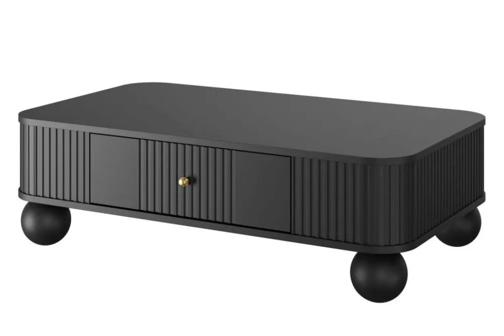 Bogart Stoliki Kawowe I Ławy*VESPER ŁAWA 103 1SZ - czarny mdf / czarny mdf / złote uchwyty / nogi kule